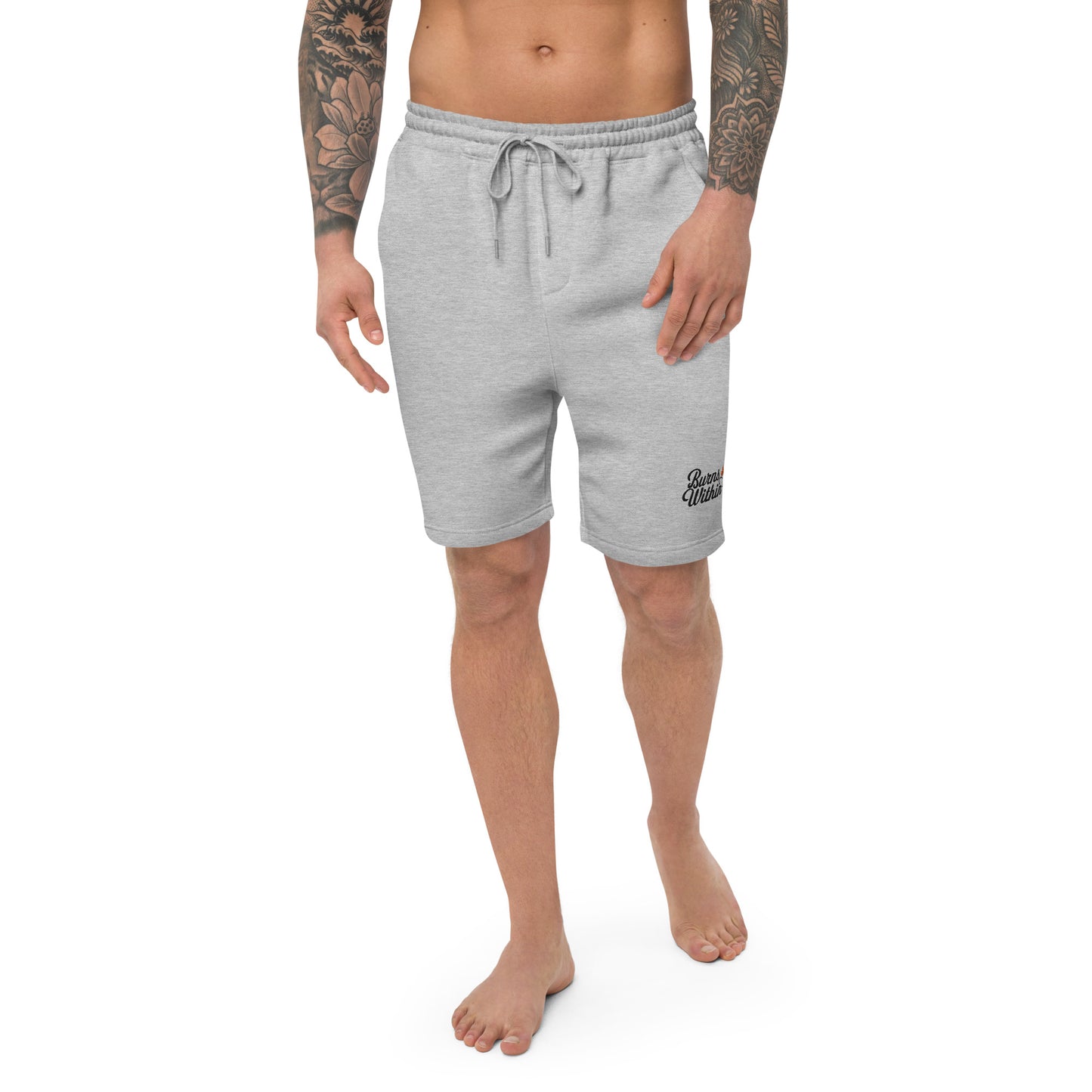 Burns Within Flaming Heart Embroidered Men's fleece shorts