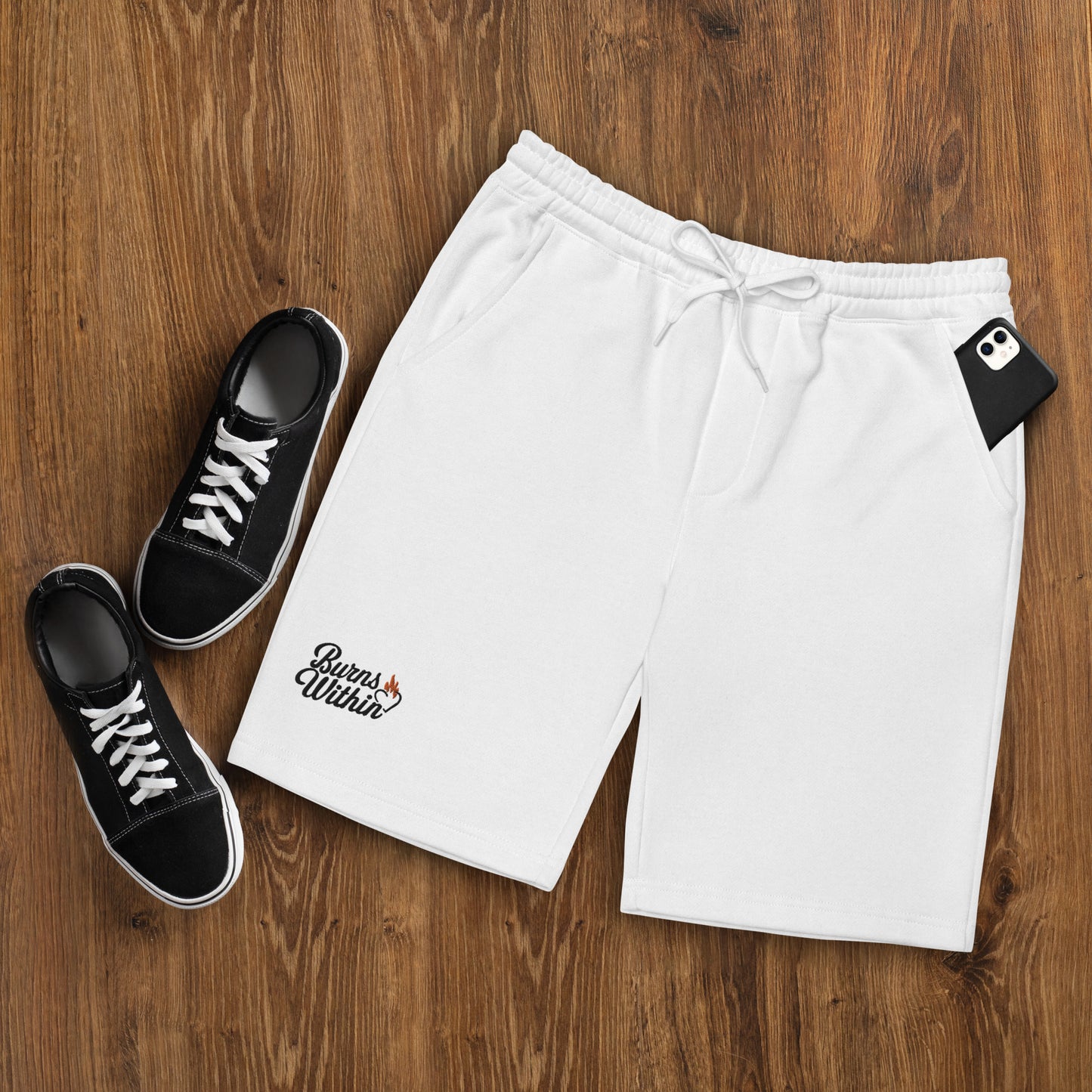 Burns Within Flaming Heart Embroidered Men's fleece shorts