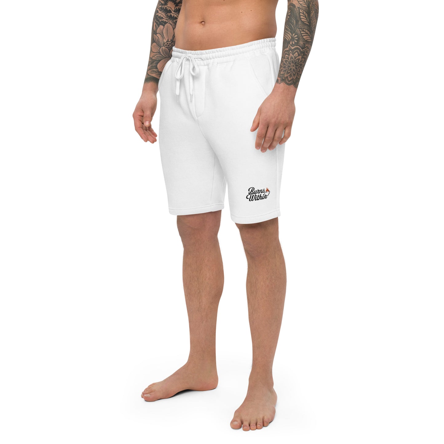 Burns Within Flaming Heart Embroidered Men's fleece shorts