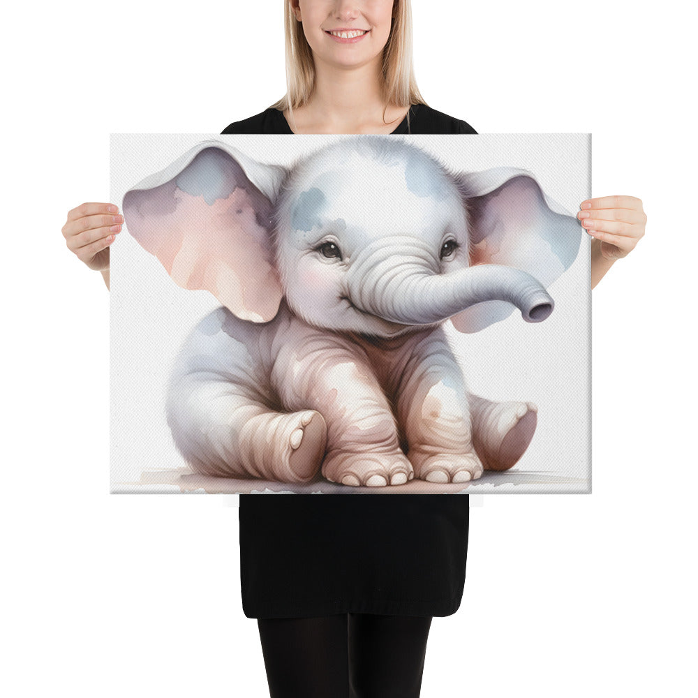 Baby Elephant in Watercolors Canvas Print