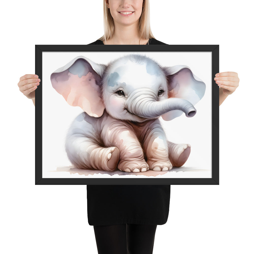 Baby Elephant in Watercolors Framed Poster Var1