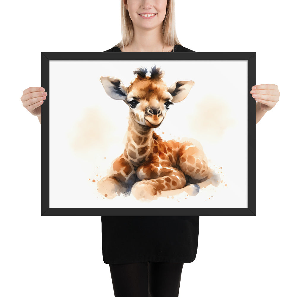 Baby Giraffe in Watercolors Framed Poster