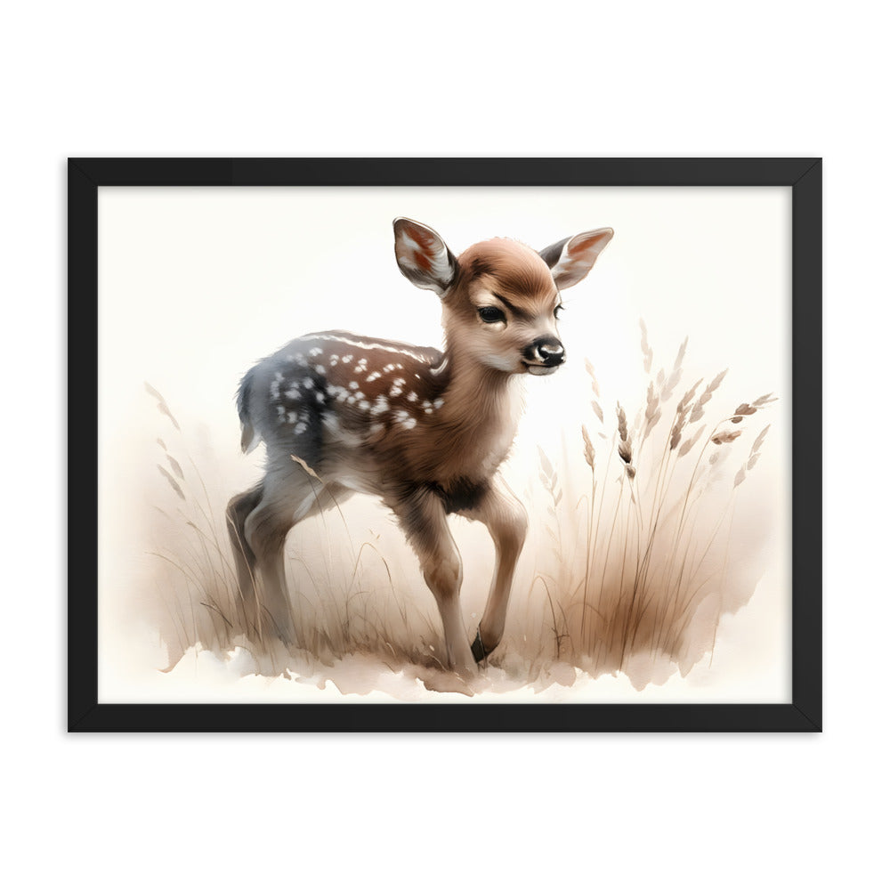 Baby Deer Fawn in Watercolors Framed Poster