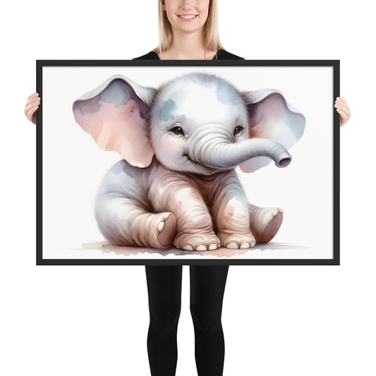 Baby Elephant in Watercolors Framed Poster Var1