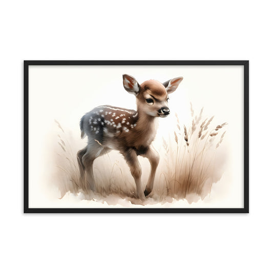 Baby Deer Fawn in Watercolors Framed poster