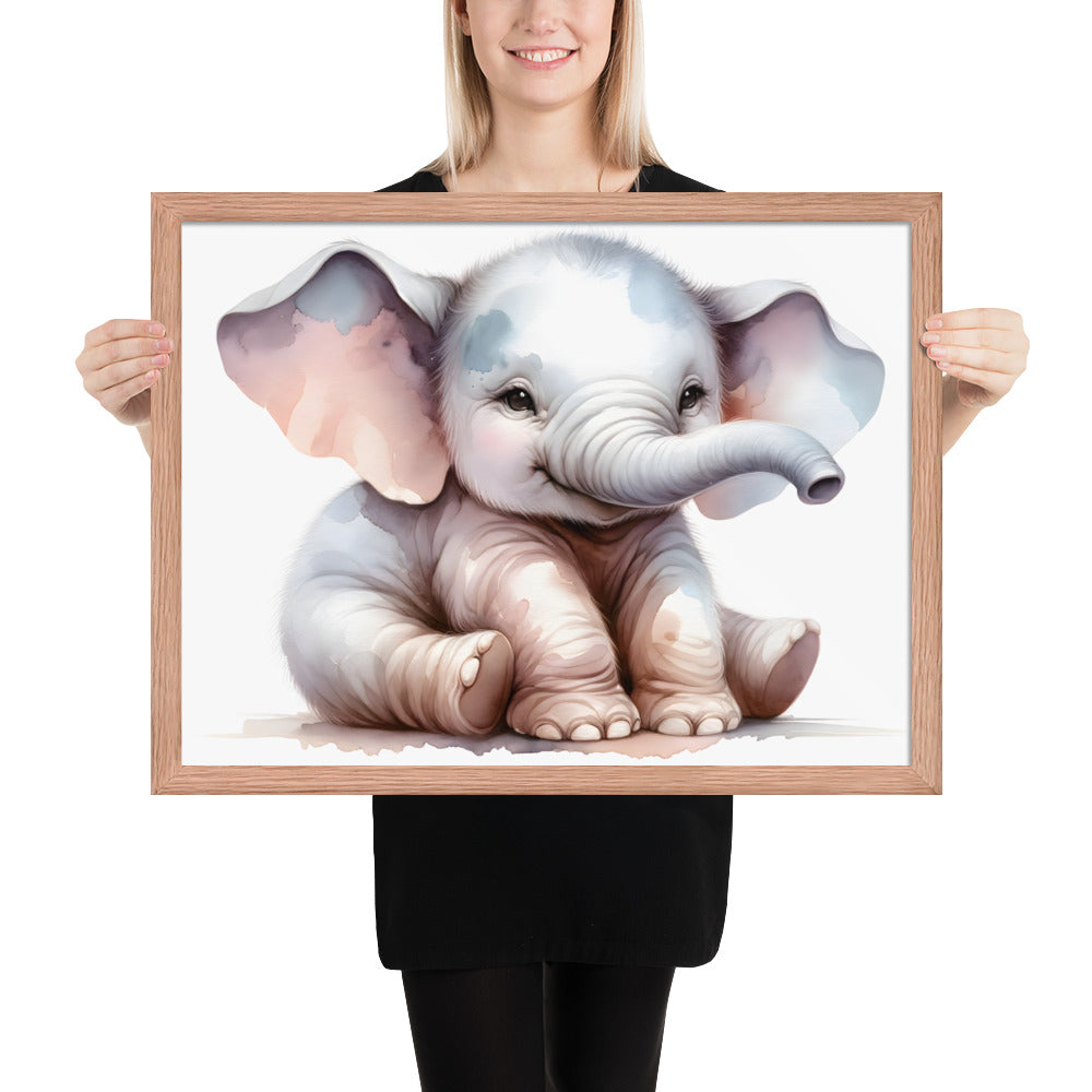 Baby Elephant in Watercolors Framed Poster Var1