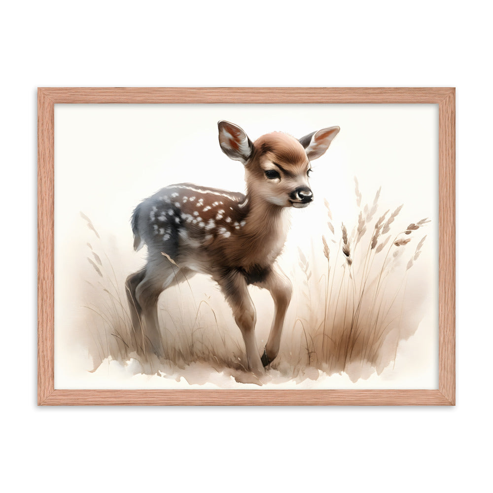 Baby Deer Fawn in Watercolors Framed poster