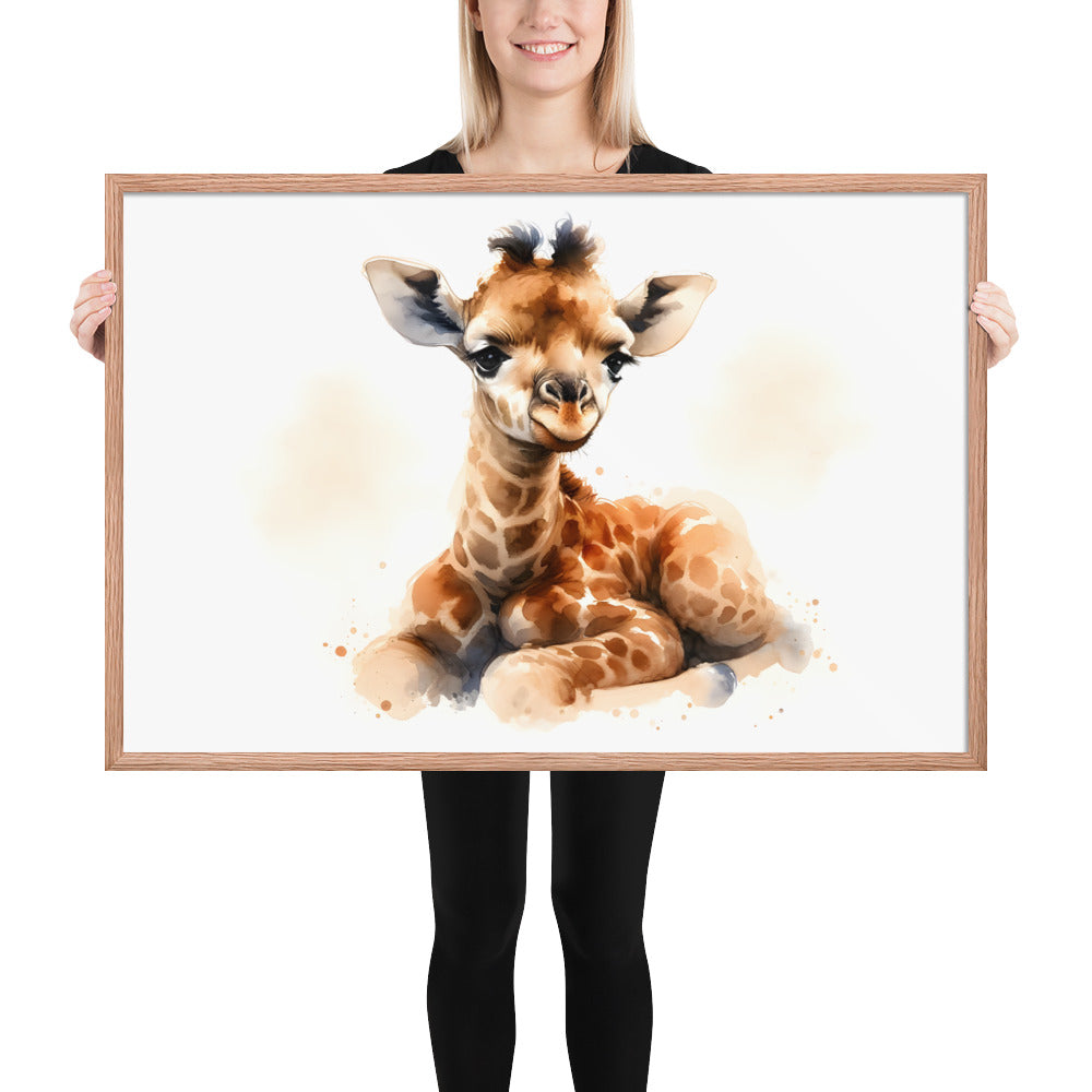 Baby Giraffe in Watercolors Framed Poster