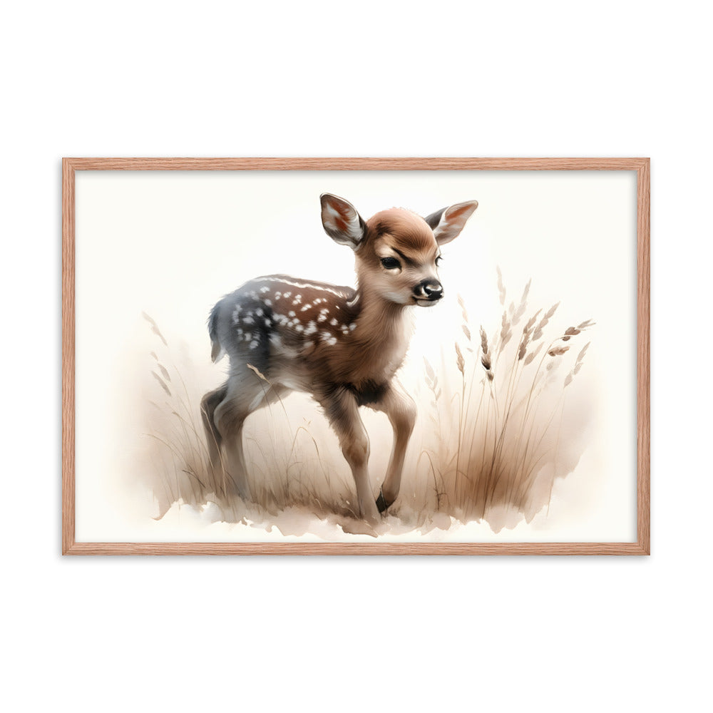 Baby Deer Fawn in Watercolors Framed poster