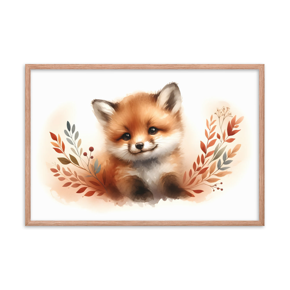 Baby Fox Kit in Watercolors Framed Poster