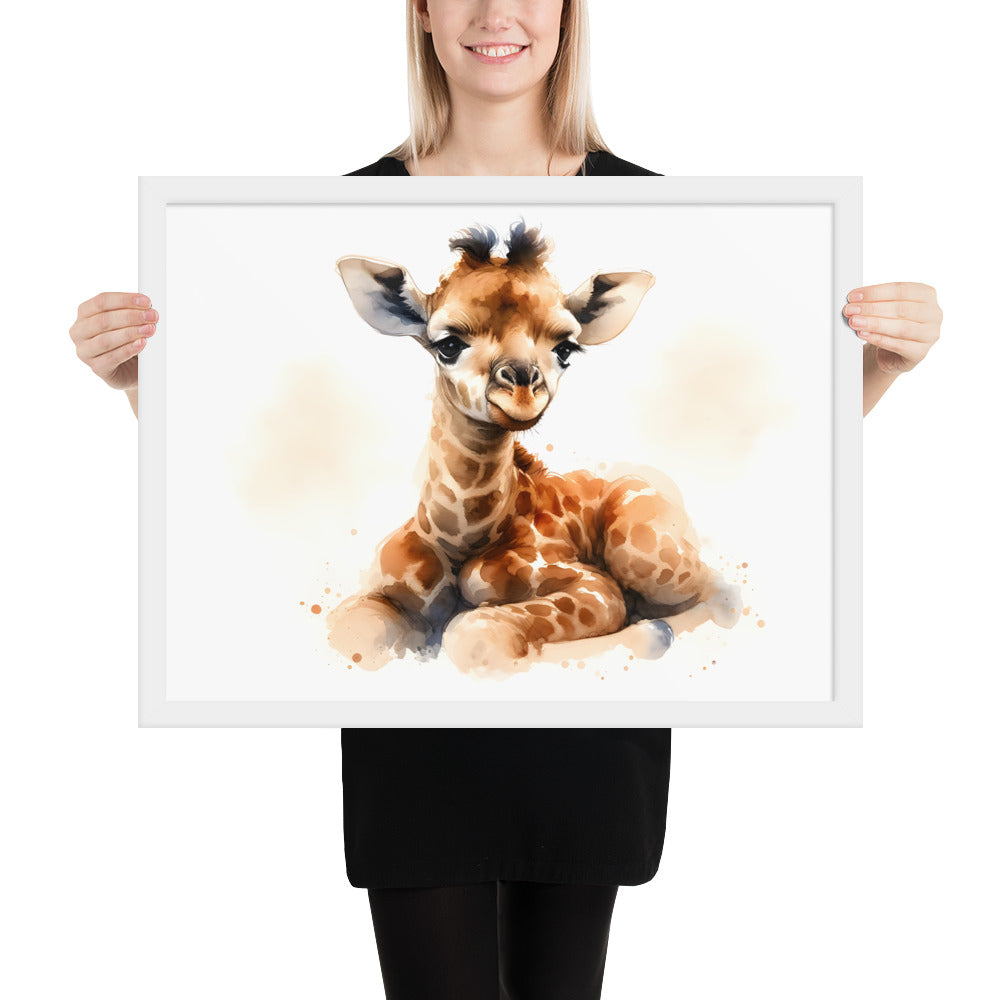 Baby Giraffe in Watercolors Framed Poster