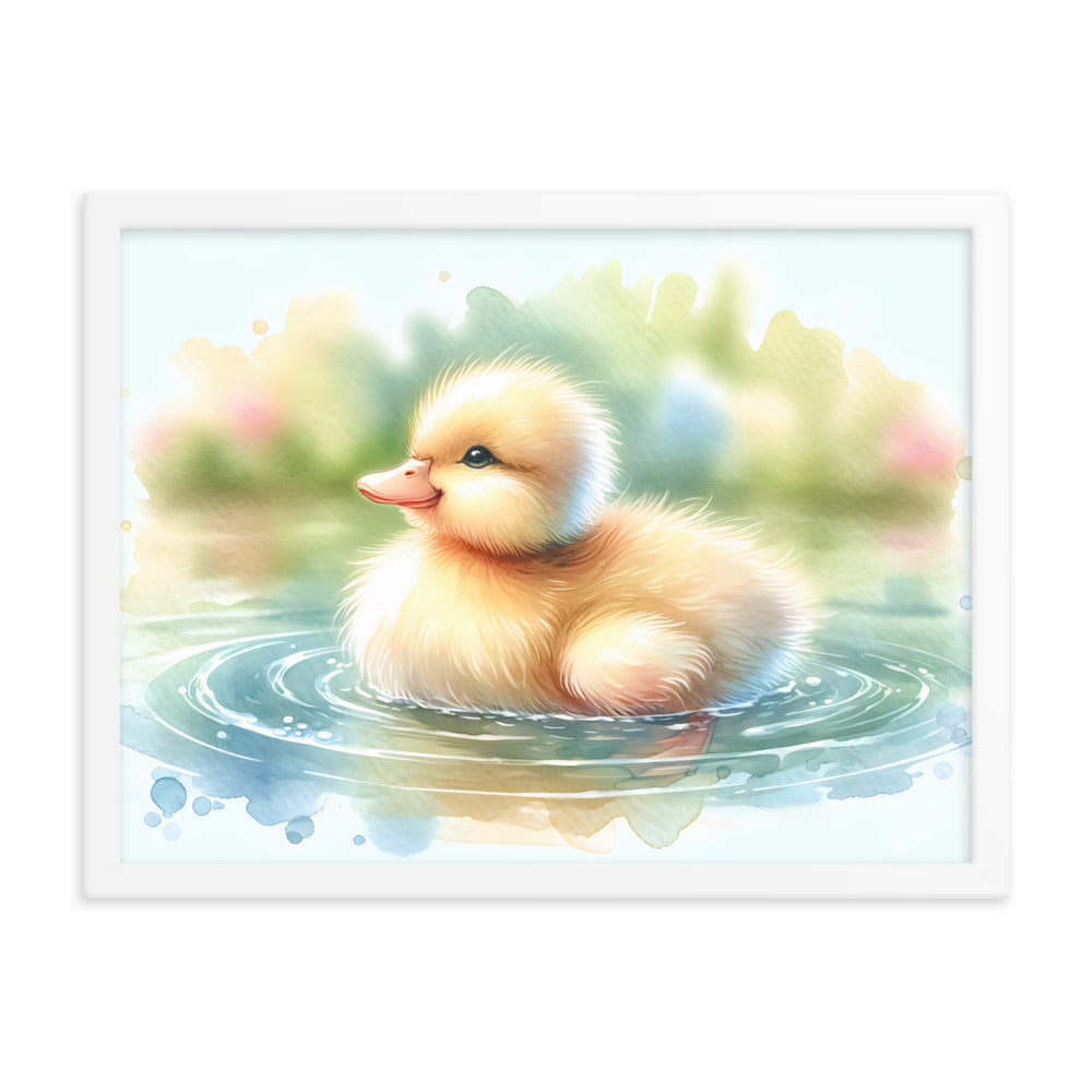 Baby Duck Duckling in Watercolors Framed Poster