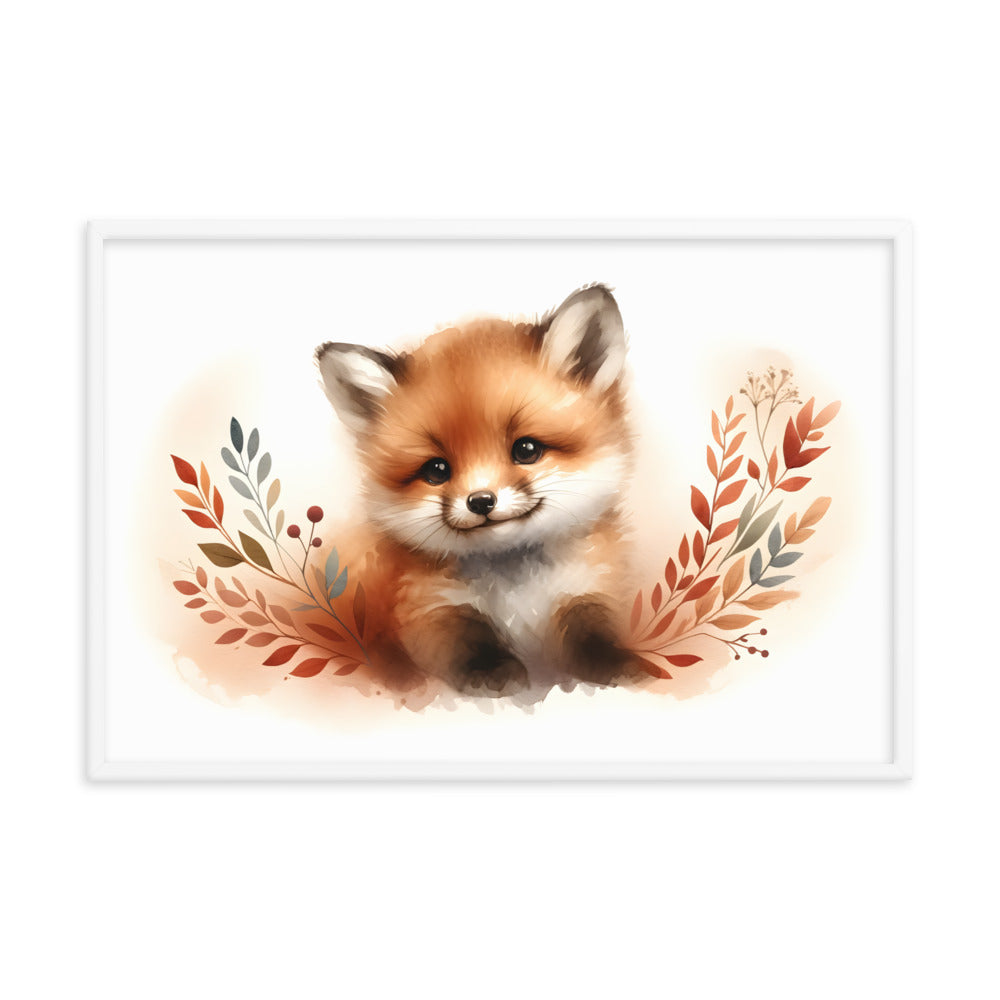 Baby Fox Kit in Watercolors Framed Poster