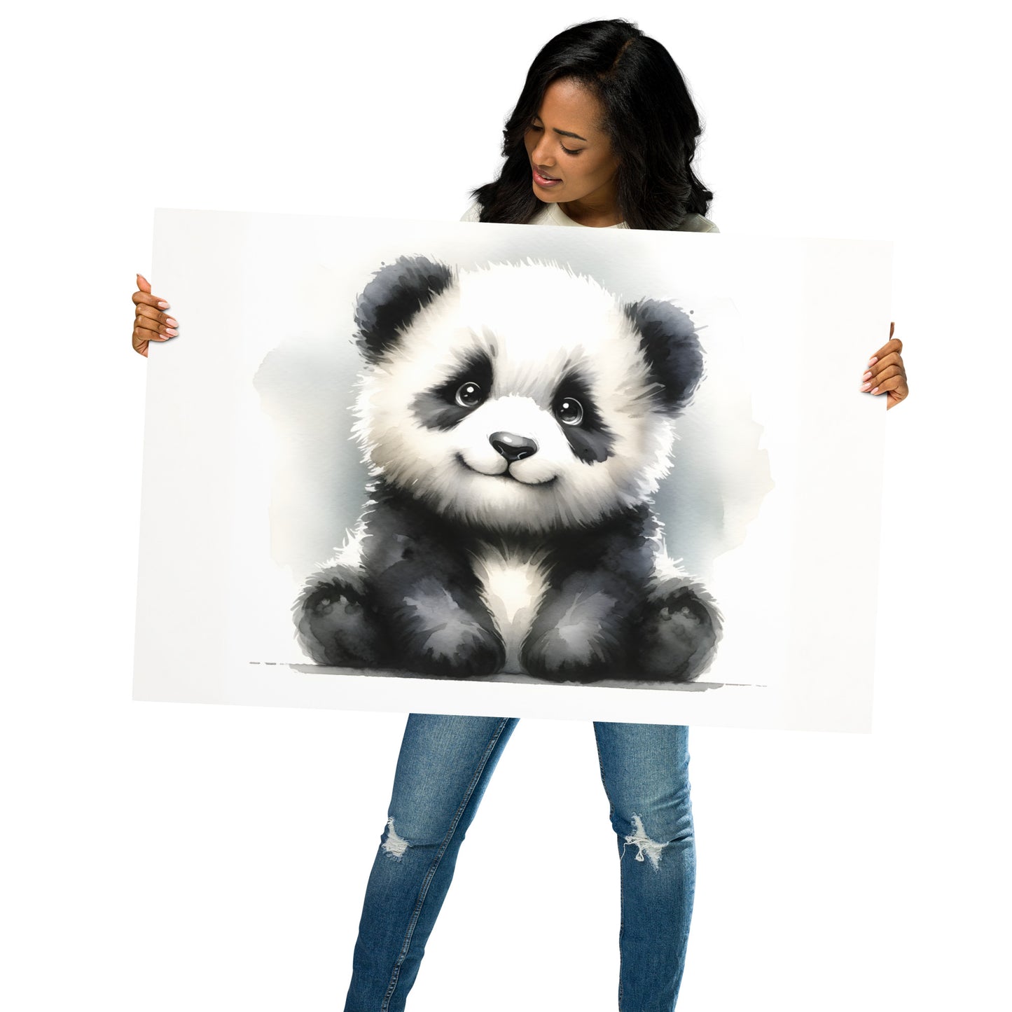 Baby Panda in Watercolors Poster