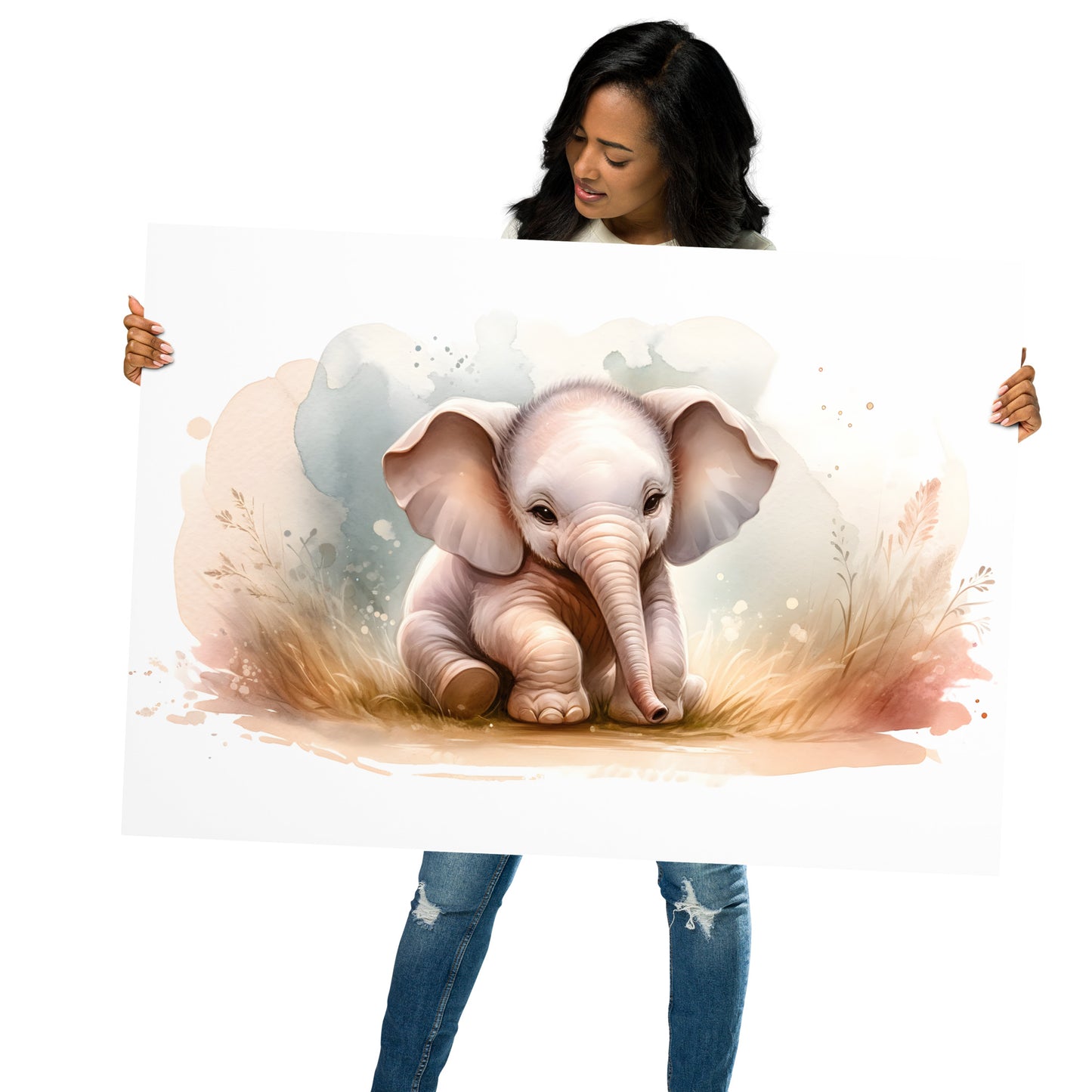 Baby Elephant in Watercolors Poster Var2