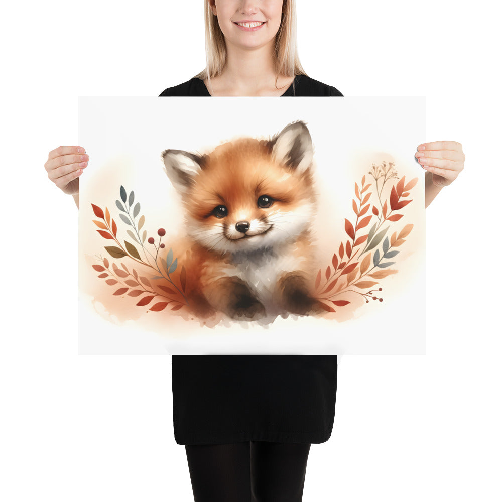 Baby Fox Kit in Watercolors Poster