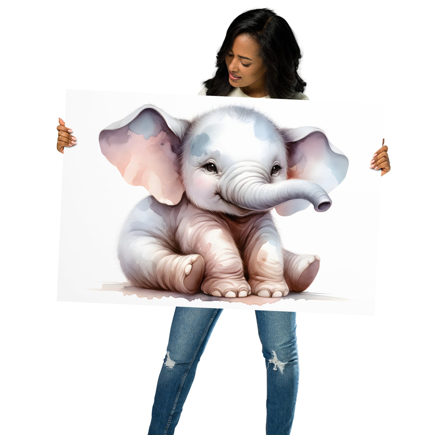 Baby Elephant in Watercolors Poster Var1