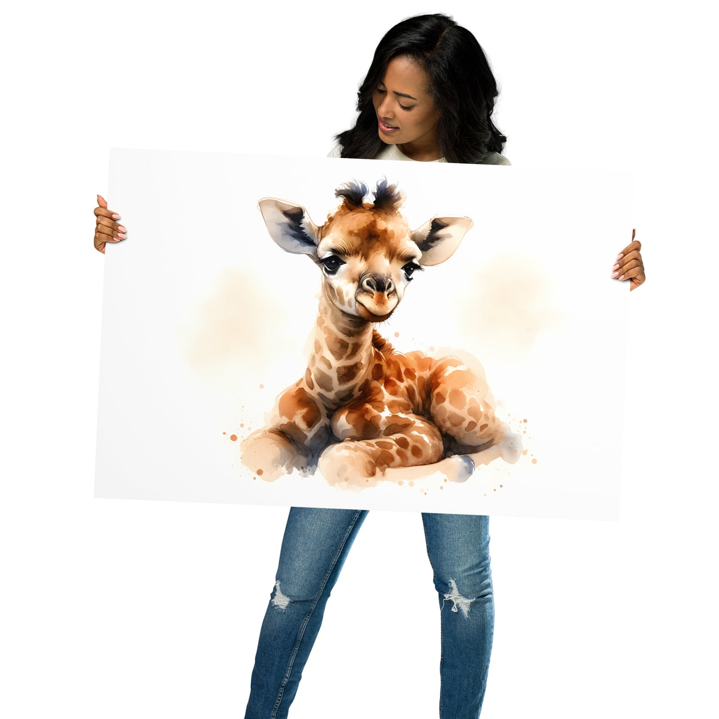 Baby Giraffe in Watercolors Poster