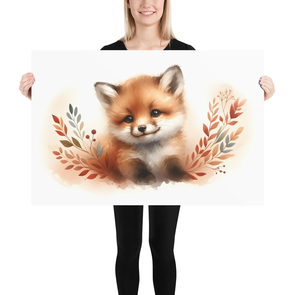 Baby Fox Kit in Watercolors Poster