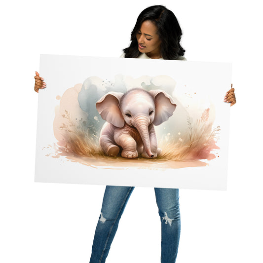 Baby Elephant in Watercolors Metal Print Var2