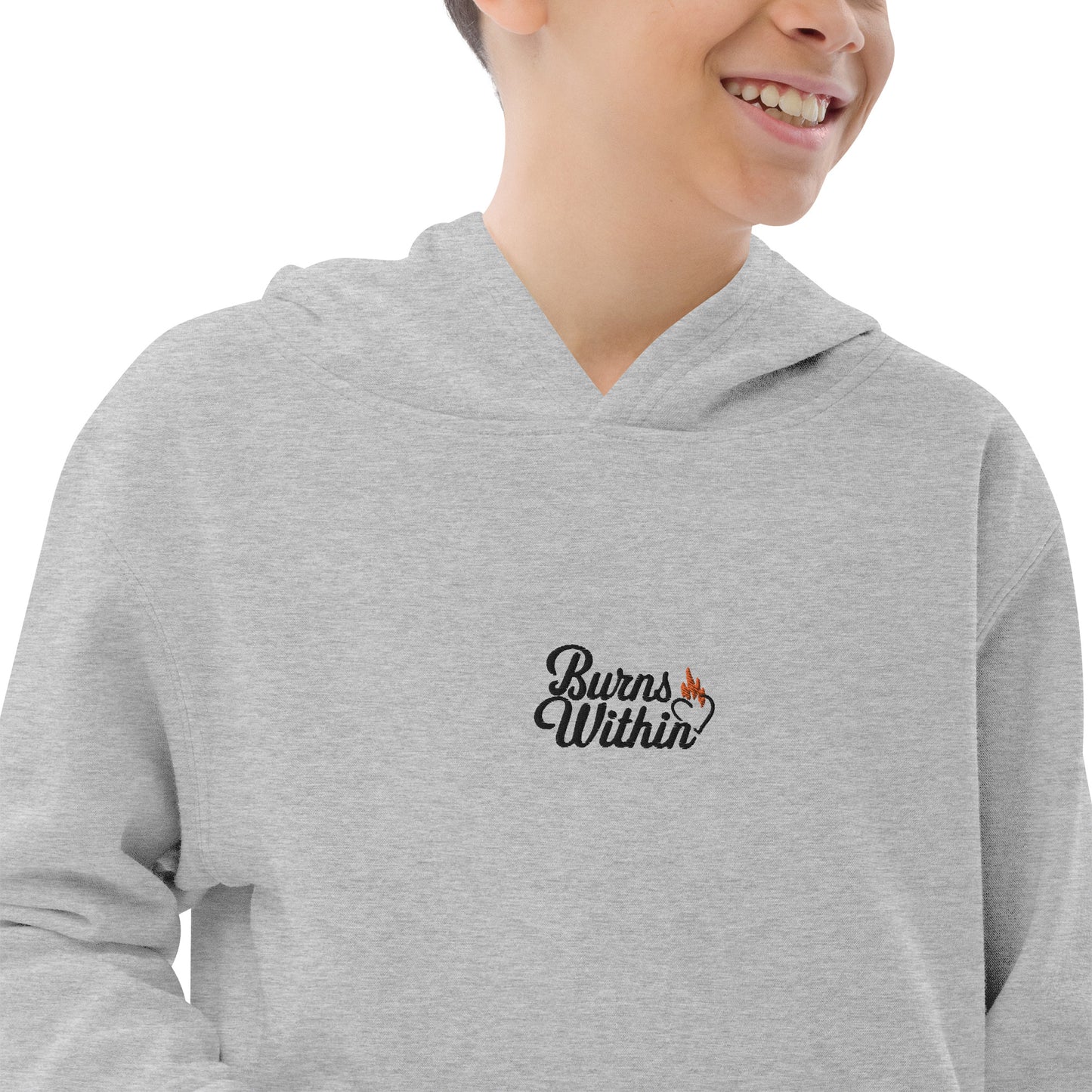 Burns Within Flaming Heart Embroidered Kids fleece hoodie