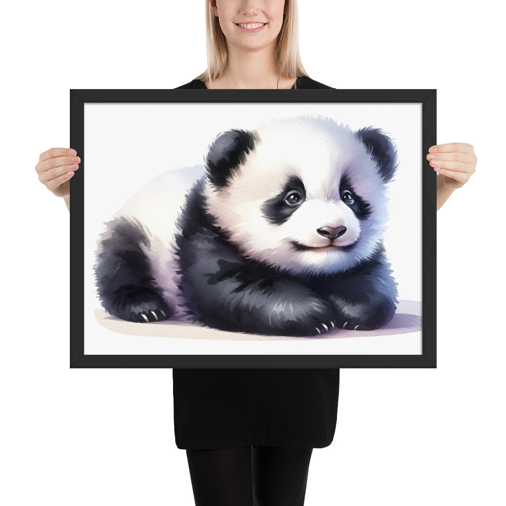 Baby Panda in Watercolors Framed Photo Paper Poster Var2