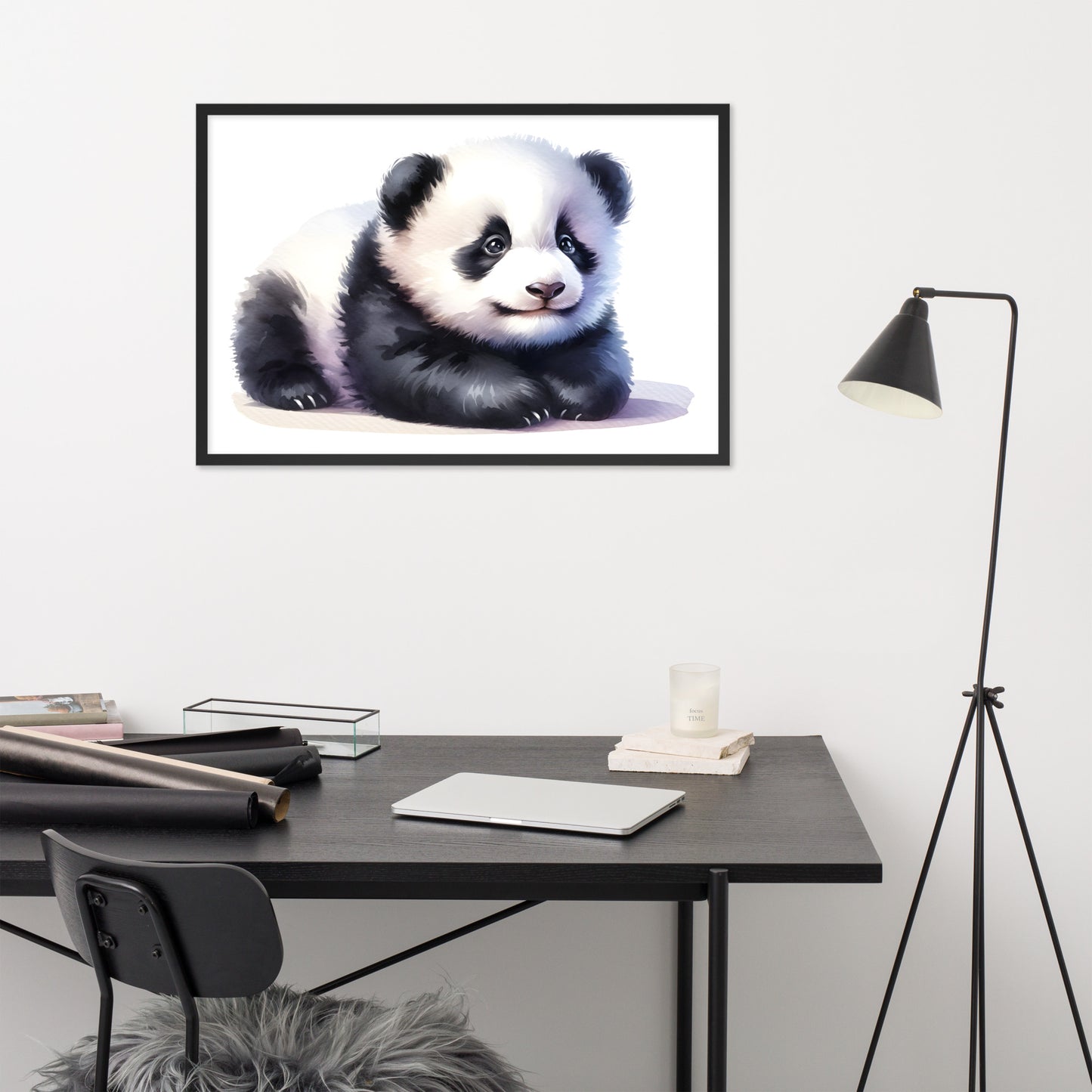 Baby Panda in Watercolors Framed Photo Paper Poster Var2