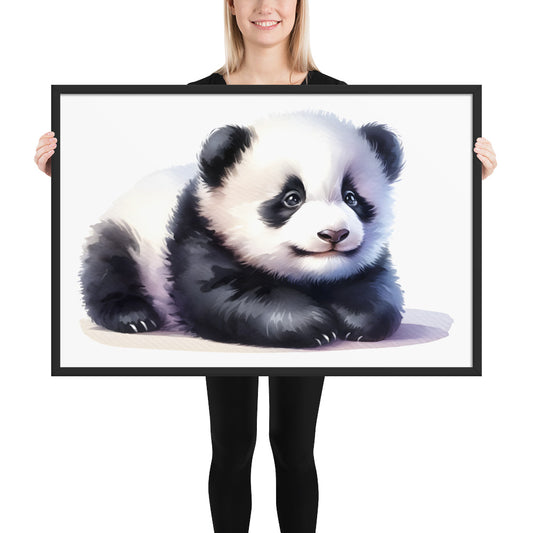 Baby Panda in Watercolors Framed Photo Paper Poster Var2