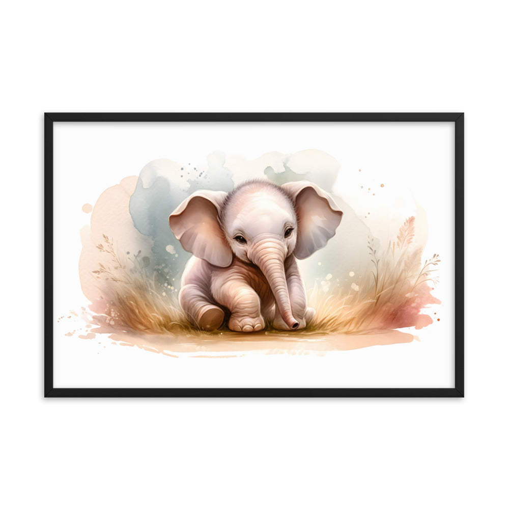 Baby Elephant in Watercolors Framed Photo Paper Poster Var2