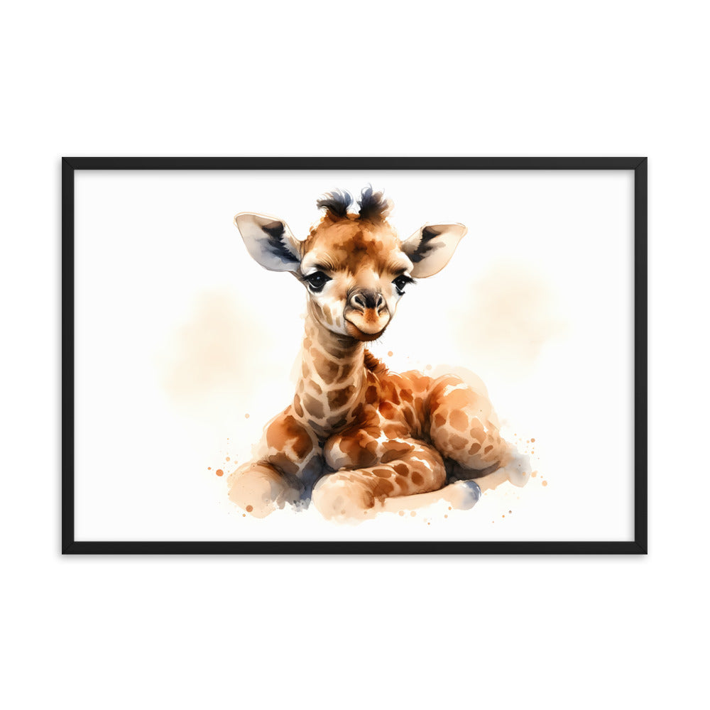 Baby Giraffe in Watercolors Framed Photo Paper Poster