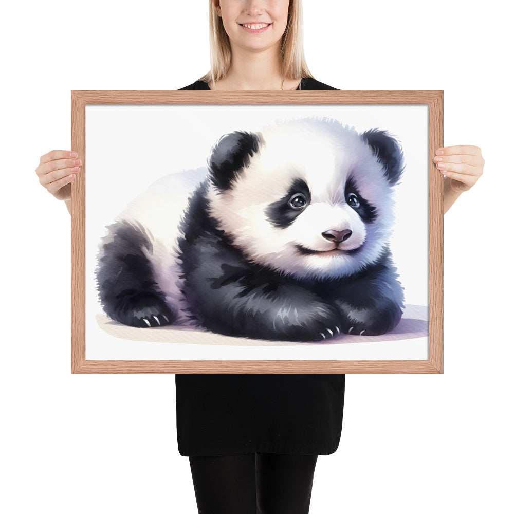 Baby Panda in Watercolors Framed Photo Paper Poster Var2