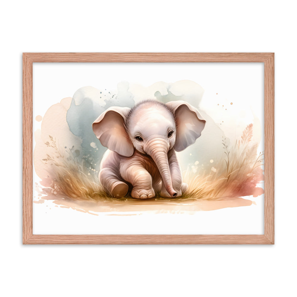 Baby Elephant in Watercolors Framed Photo Paper Poster Var2