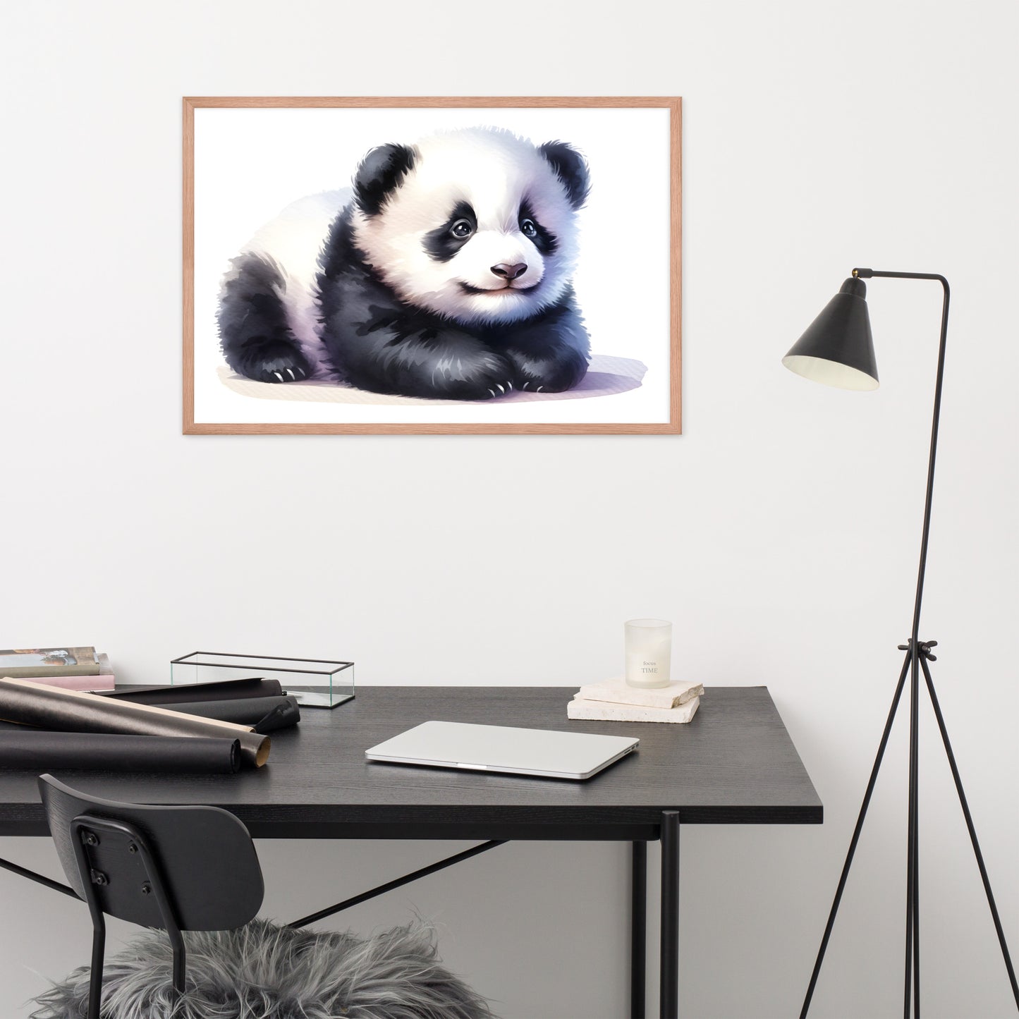 Baby Panda in Watercolors Framed Photo Paper Poster Var2