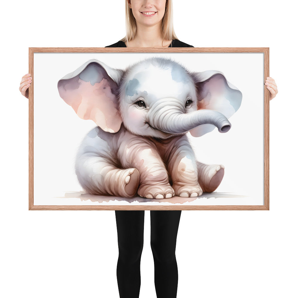 Baby Elephant in Watercolors Framed Photo Paper Poster