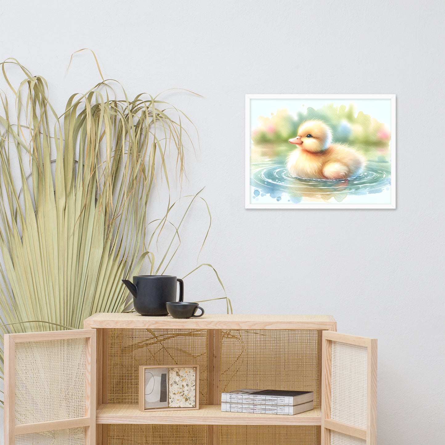 Baby Duck Duckling in Watercolors Framed Photo Paper Poster