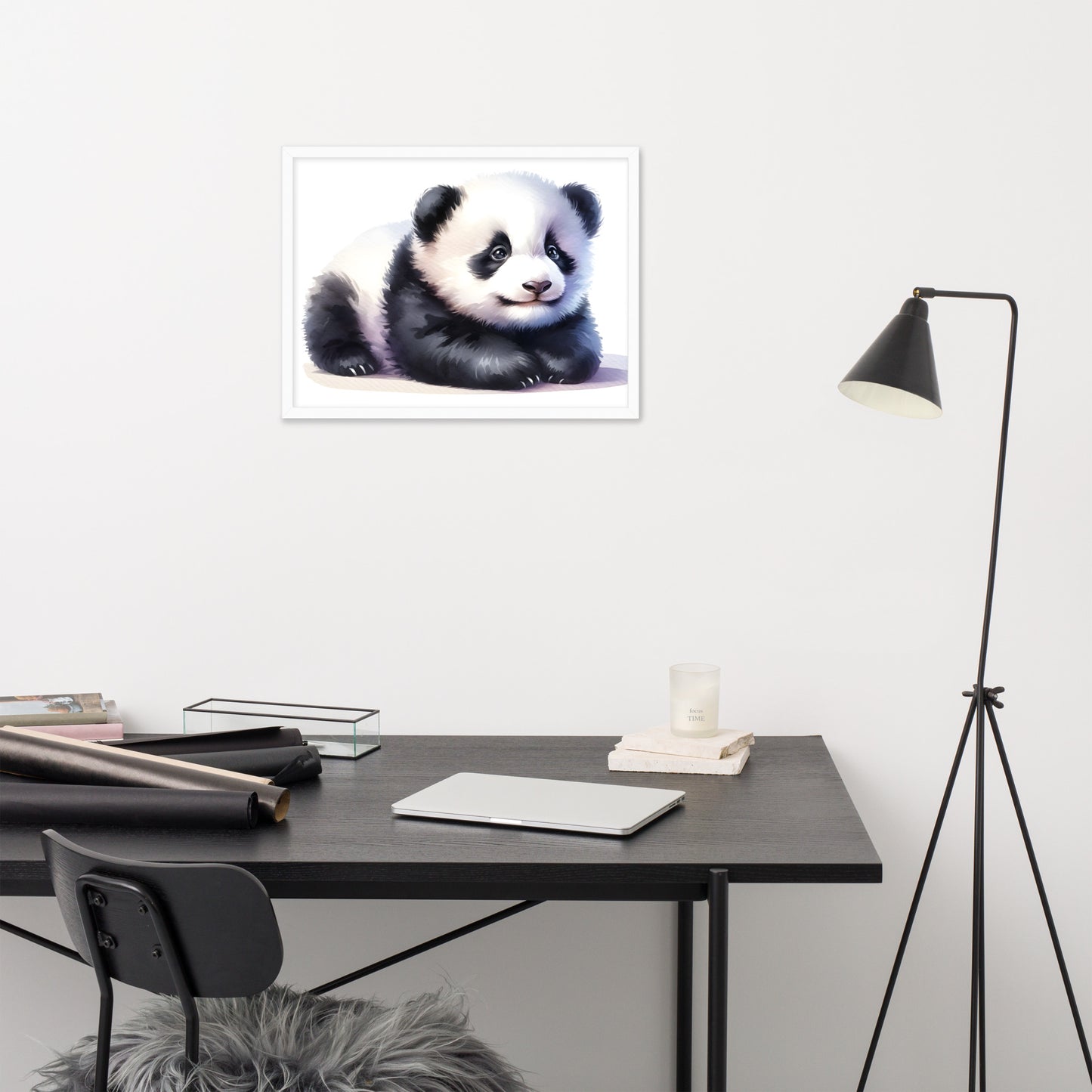 Baby Panda in Watercolors Framed Photo Paper Poster Var2