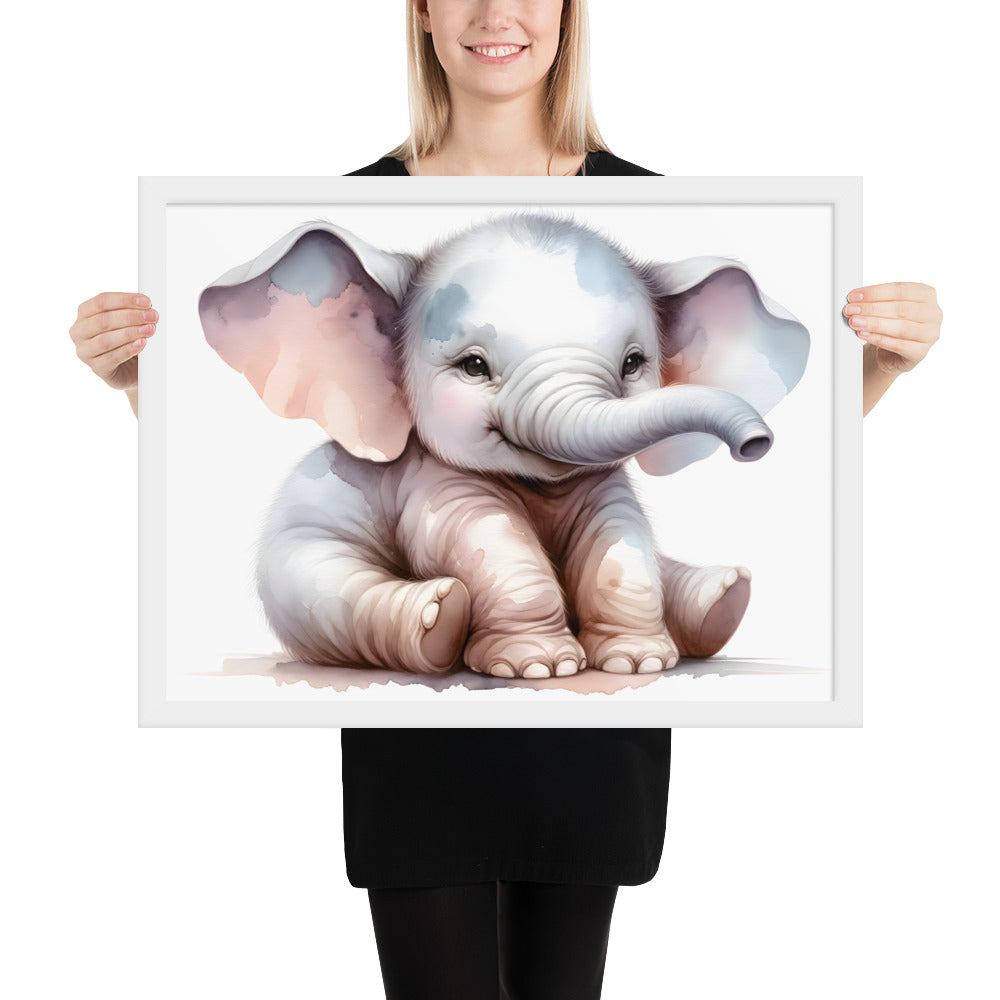 Baby Elephant in Watercolors Framed Photo Paper Poster