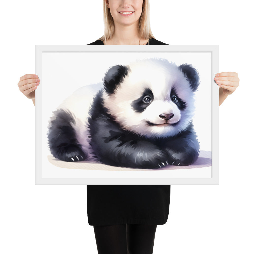 Baby Panda in Watercolors Framed Photo Paper Poster Var2