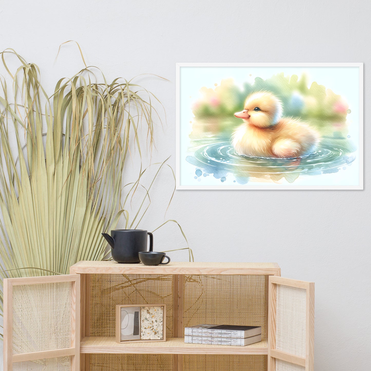 Baby Duck Duckling in Watercolors Framed Photo Paper Poster