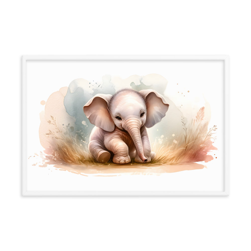 Baby Elephant in Watercolors Framed Photo Paper Poster Var2