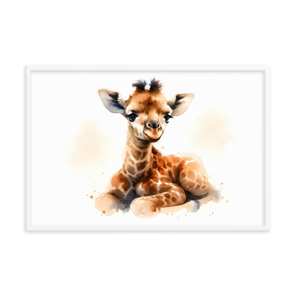 Baby Giraffe in Watercolors Framed Photo Paper Poster