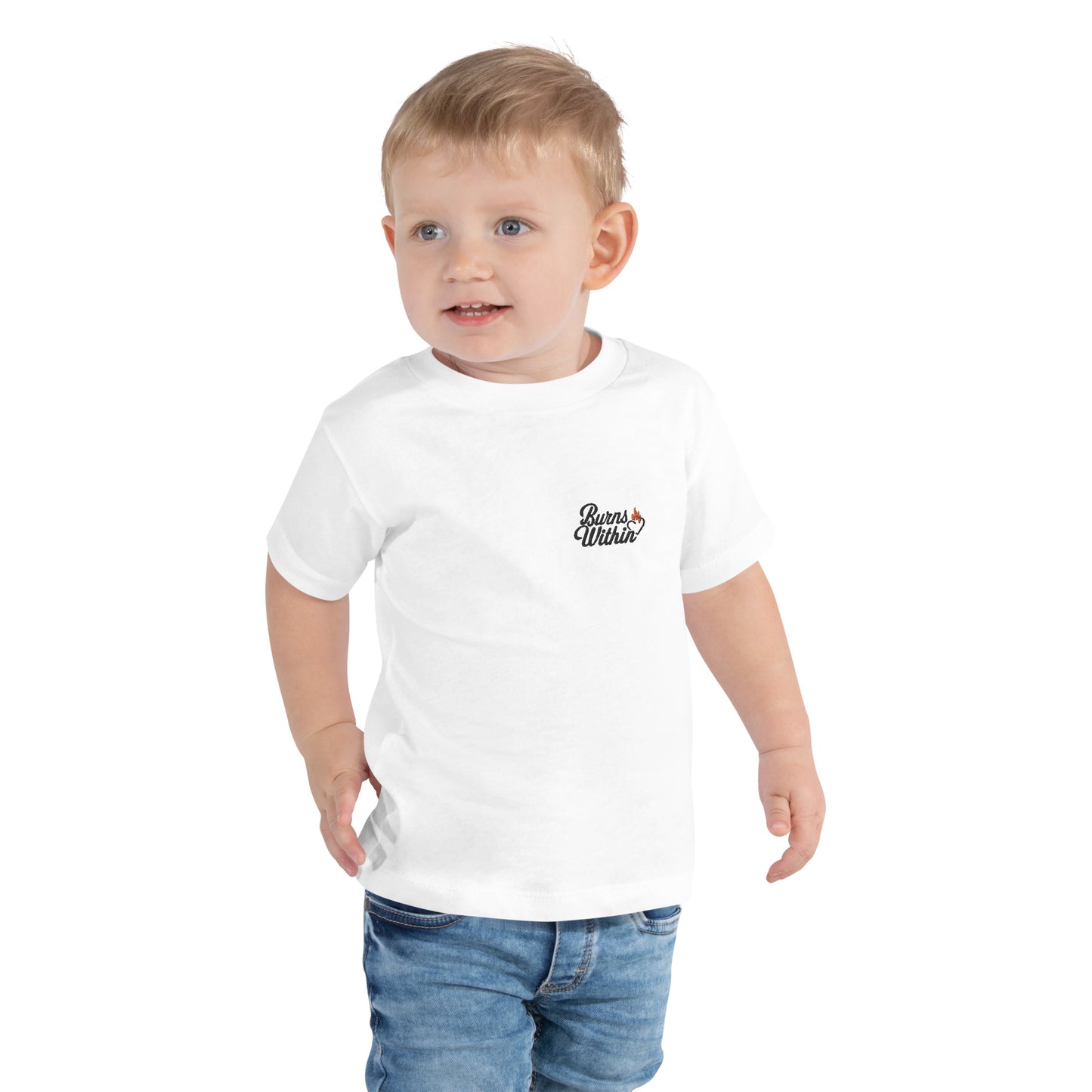 Burns Within Flaming Heart Embroidered Toddler Short Sleeve Tee