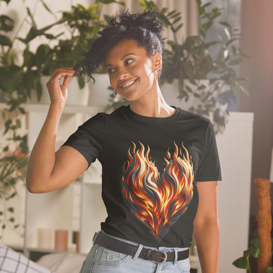 Flaming Heart Love Valentine's Day Short-Sleeve Unisex T-Shirt