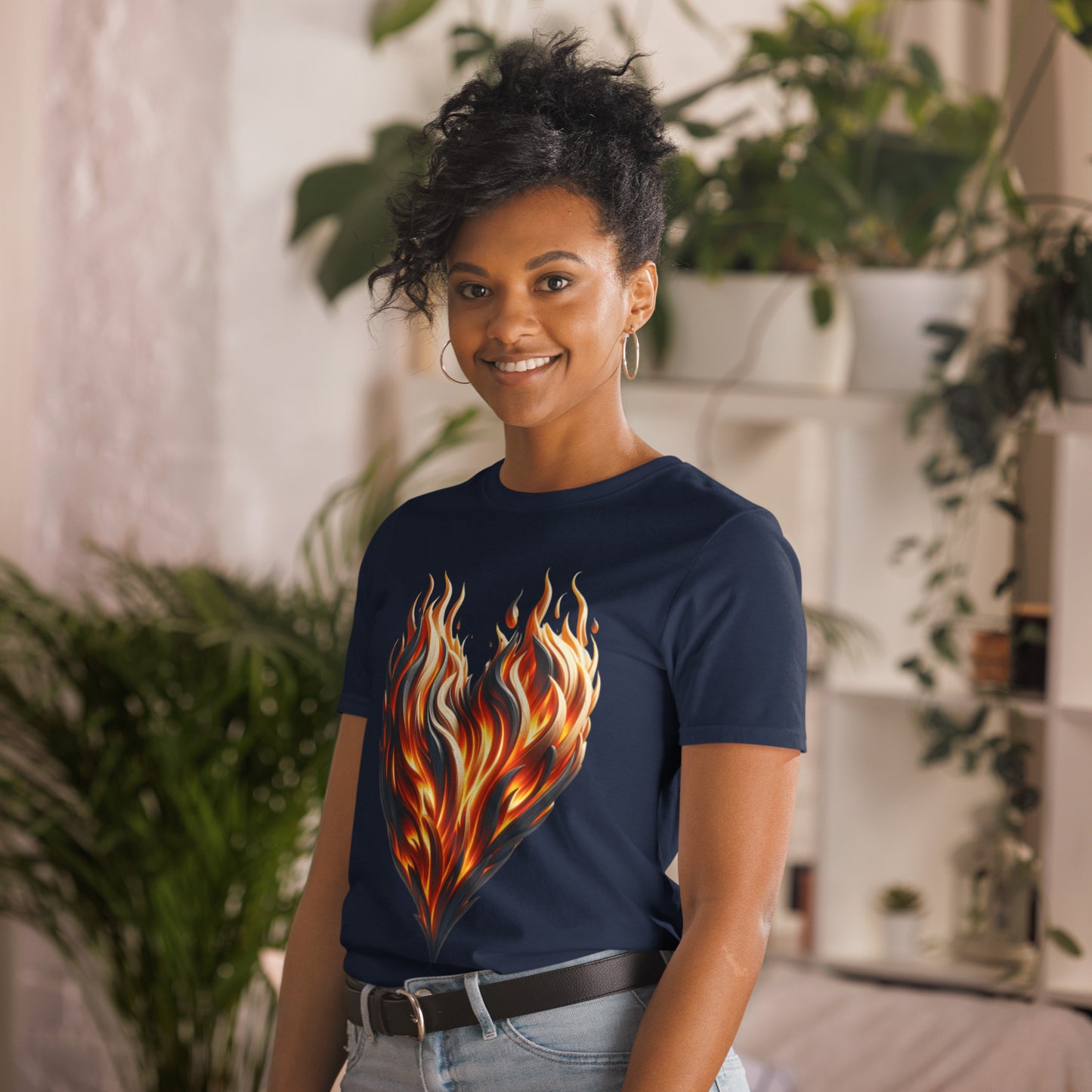 Flaming Heart Love Valentine's Day Short-Sleeve Unisex T-Shirt