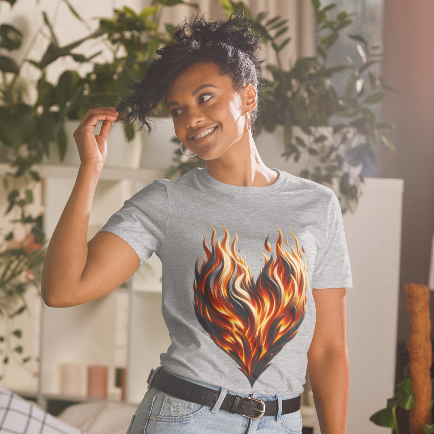 Flaming Heart Love Valentine's Day Short-Sleeve Unisex T-Shirt