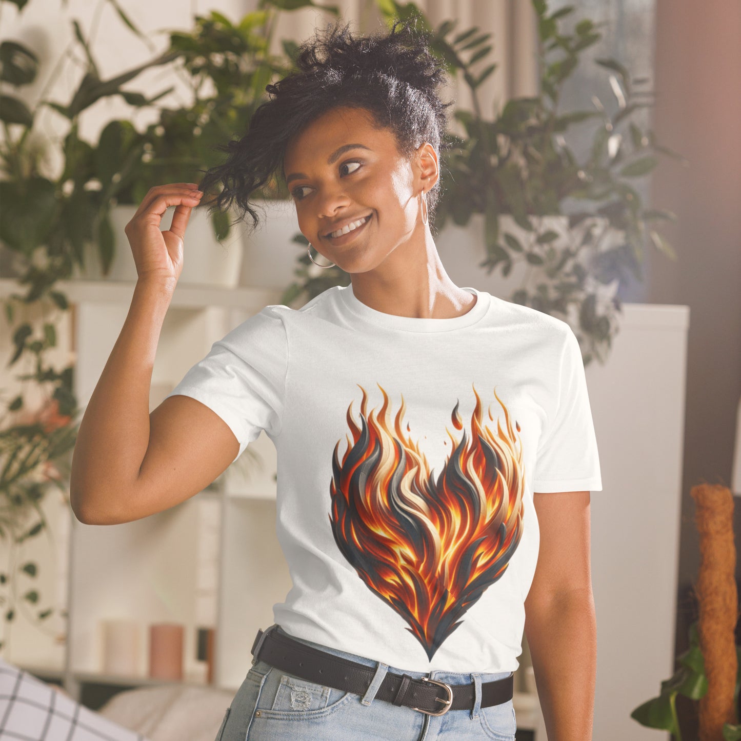 Flaming Heart Love Valentine's Day Short-Sleeve Unisex T-Shirt