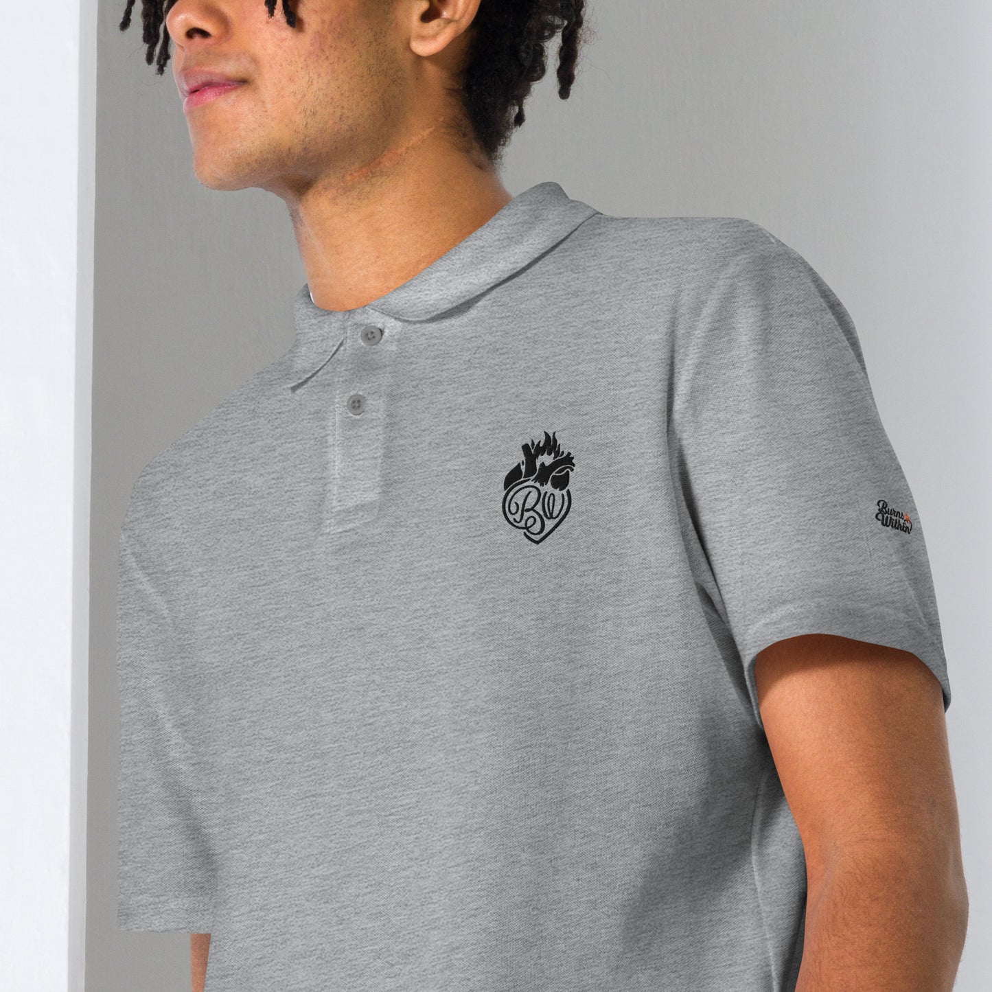 BW Heart Embroidered Unisex pique polo shirt