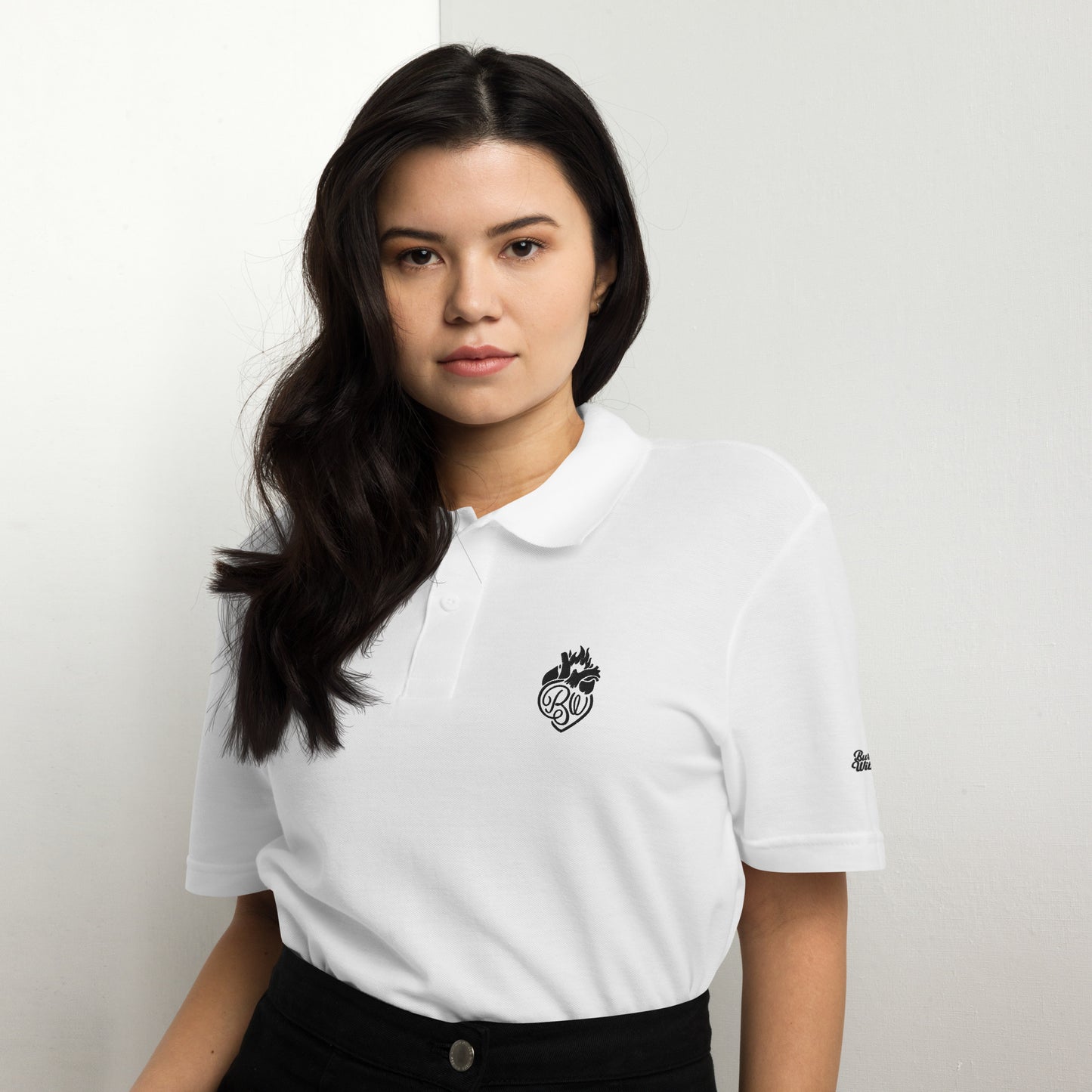 BW Heart Embroidered Unisex pique polo shirt