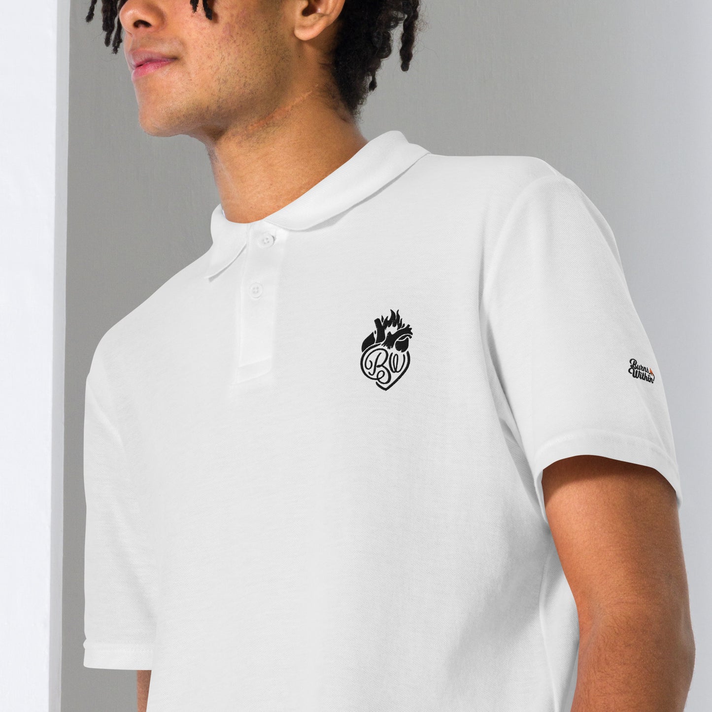 BW Heart Embroidered Unisex pique polo shirt