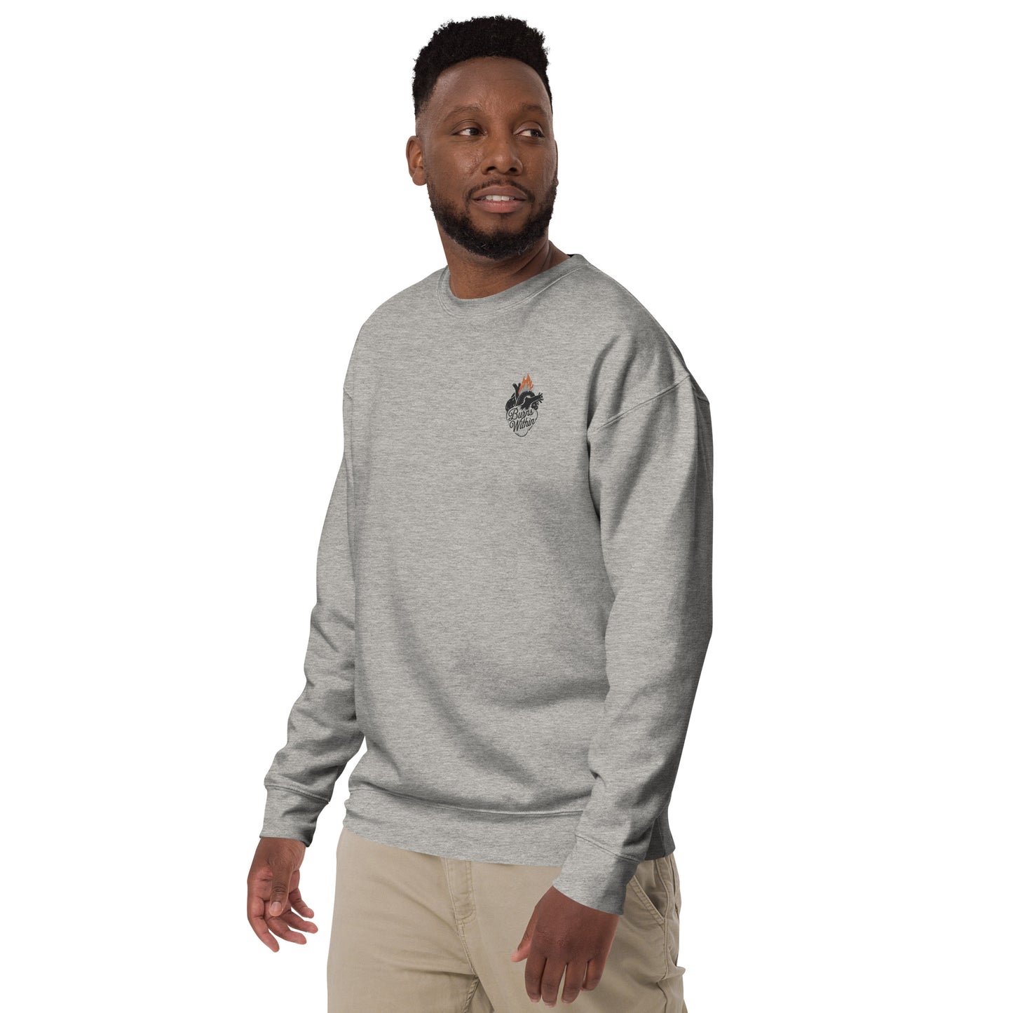 Burning Heart Embroidered Unisex Premium Sweatshirt